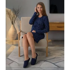 Zapatillas de casa azul marino en pana con suela antideslizante